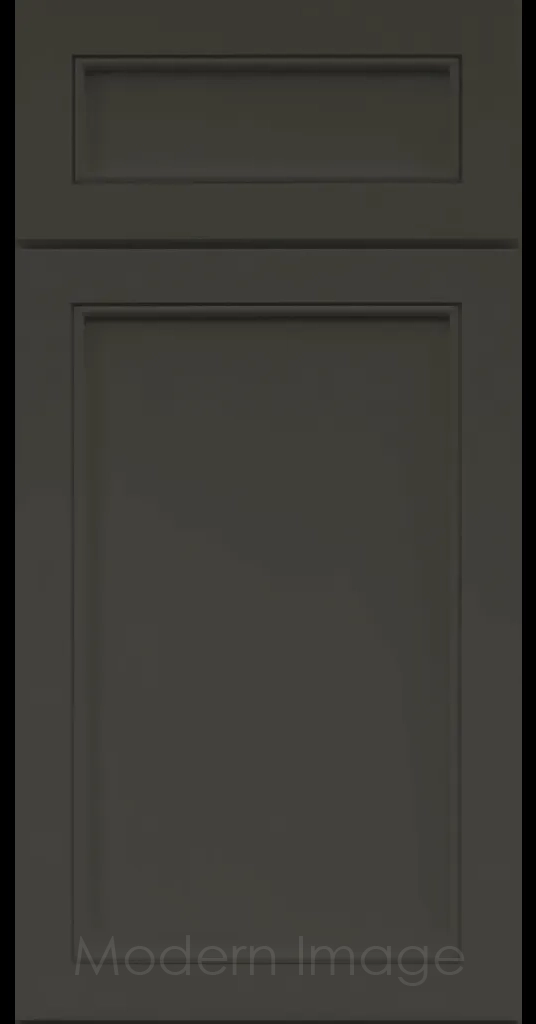 Alpine Slim Cabinet Door a narrow Stile & Rail Surrounding a flat center panel in a Iron Ore Custom Paint